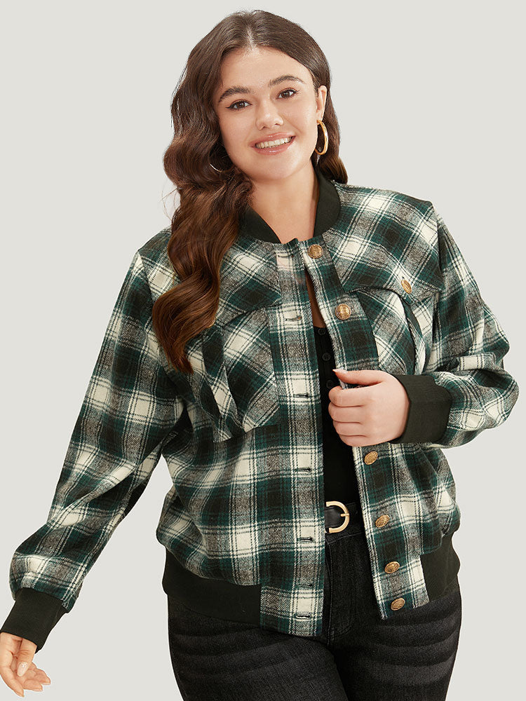 Halloween Plaid Pocket Button Up Contrast Patchwork Jacket