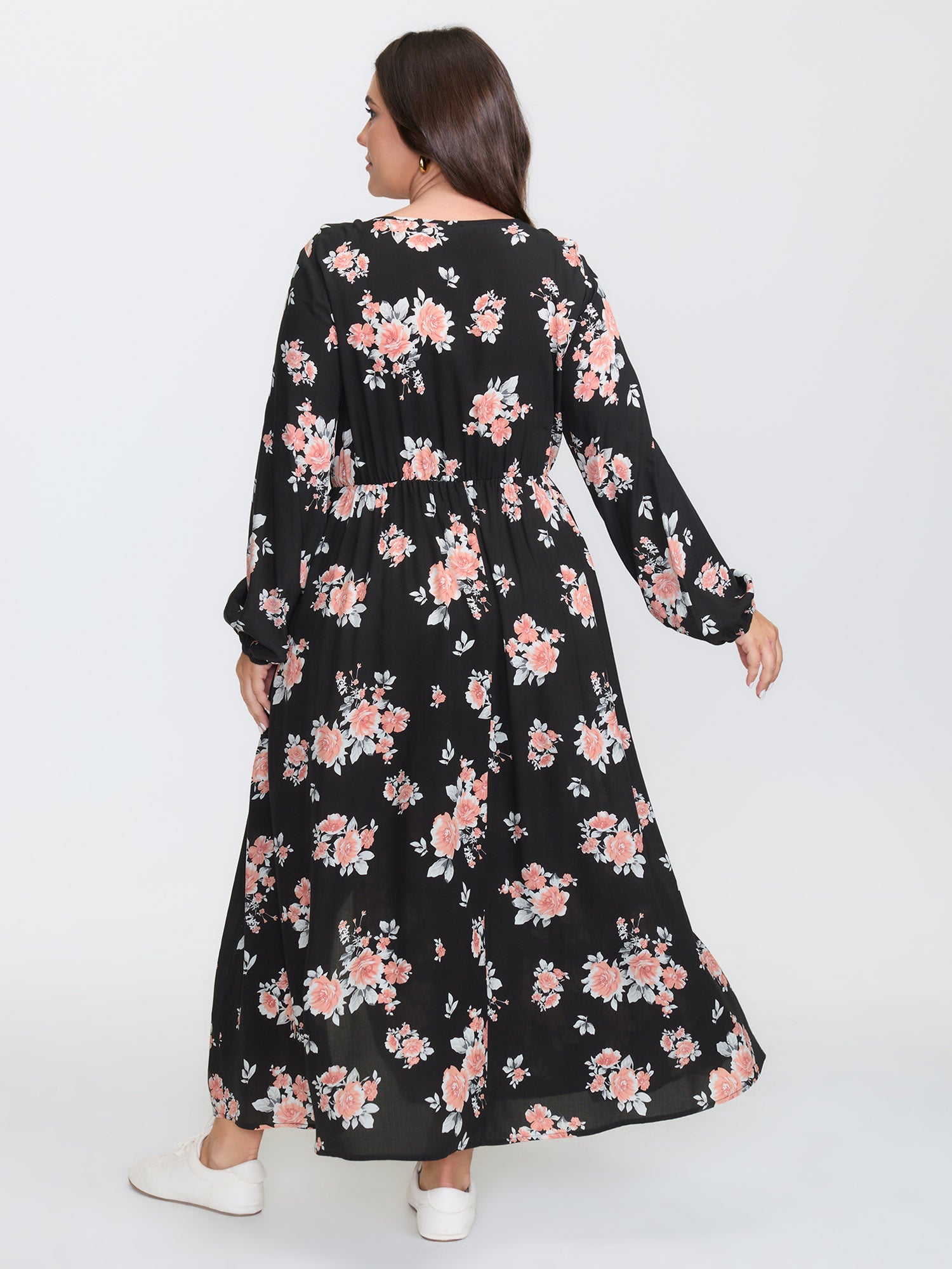 Floral Print Cut-Out Neck Slit Maxi Dress