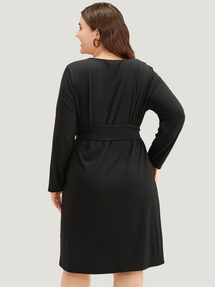 Solid Pocket Drawstring Ties Dress