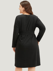 Solid Pocket Drawstring Ties Dress