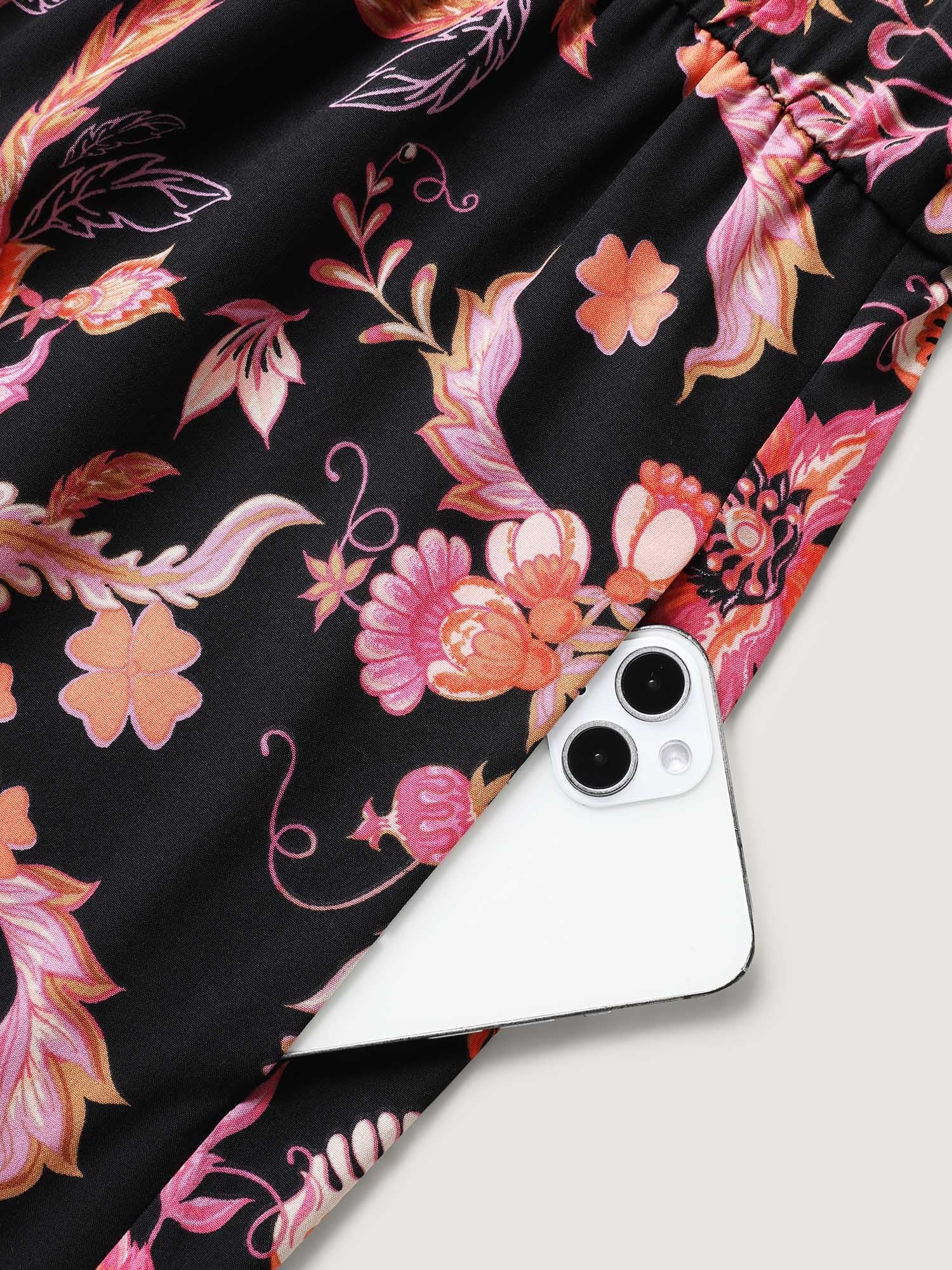 Floral Print Square Neck Pockets Jumpsuit