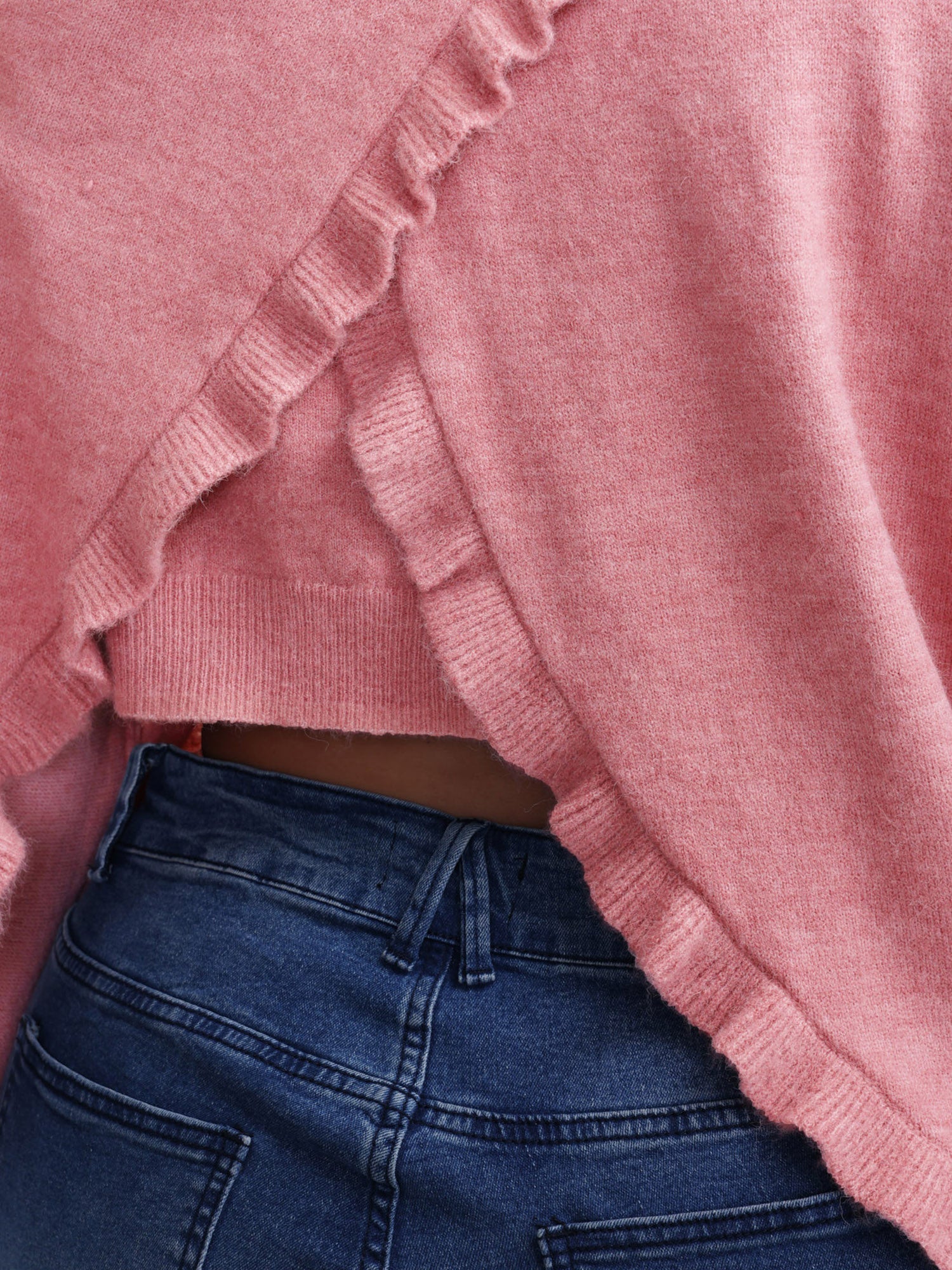 Ruffled Overlap Split Back Pullover