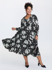 Silhouette Flower Shirred Maxi Dress