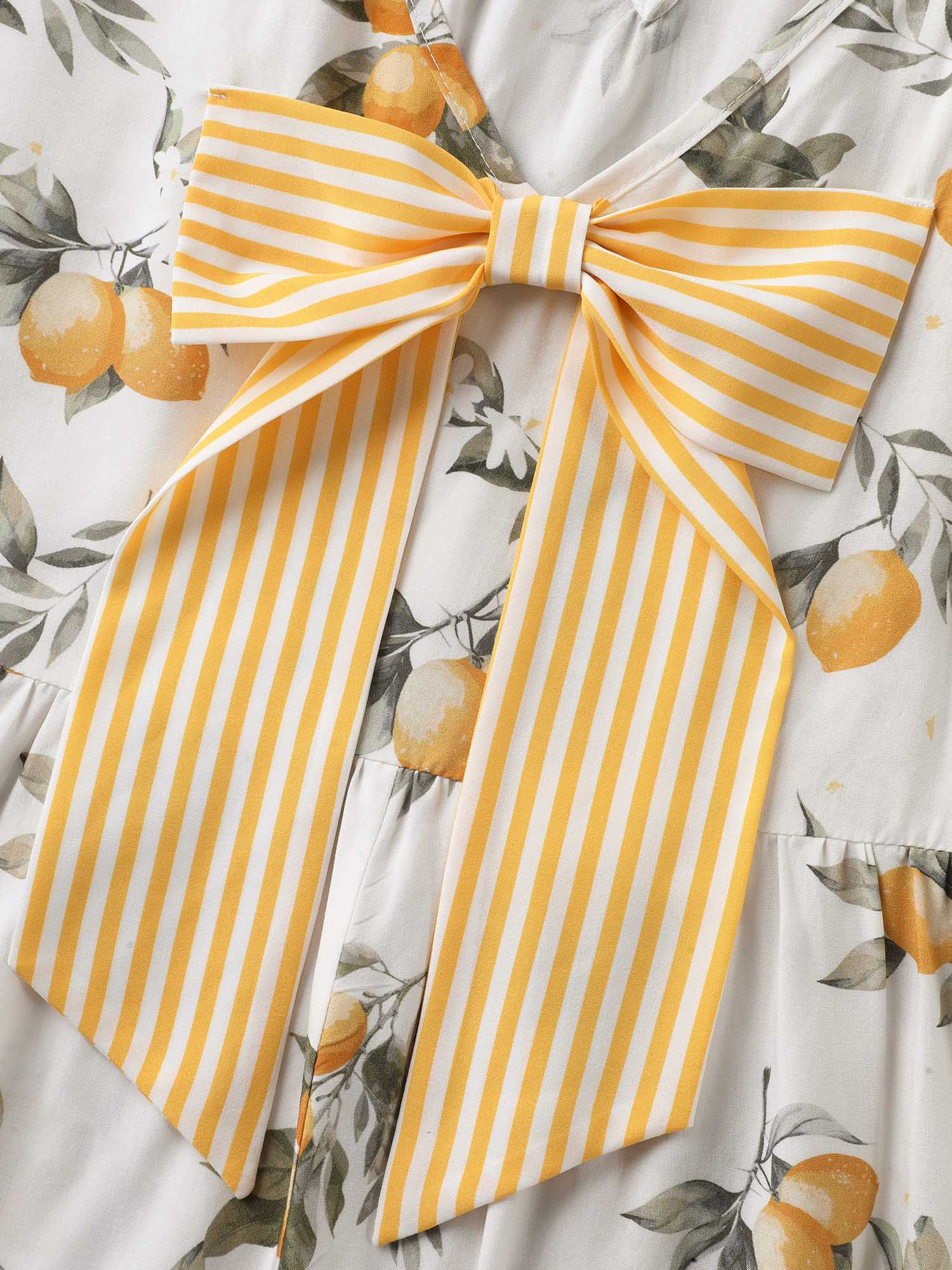 Citrus Print Bow Backless Blouse
