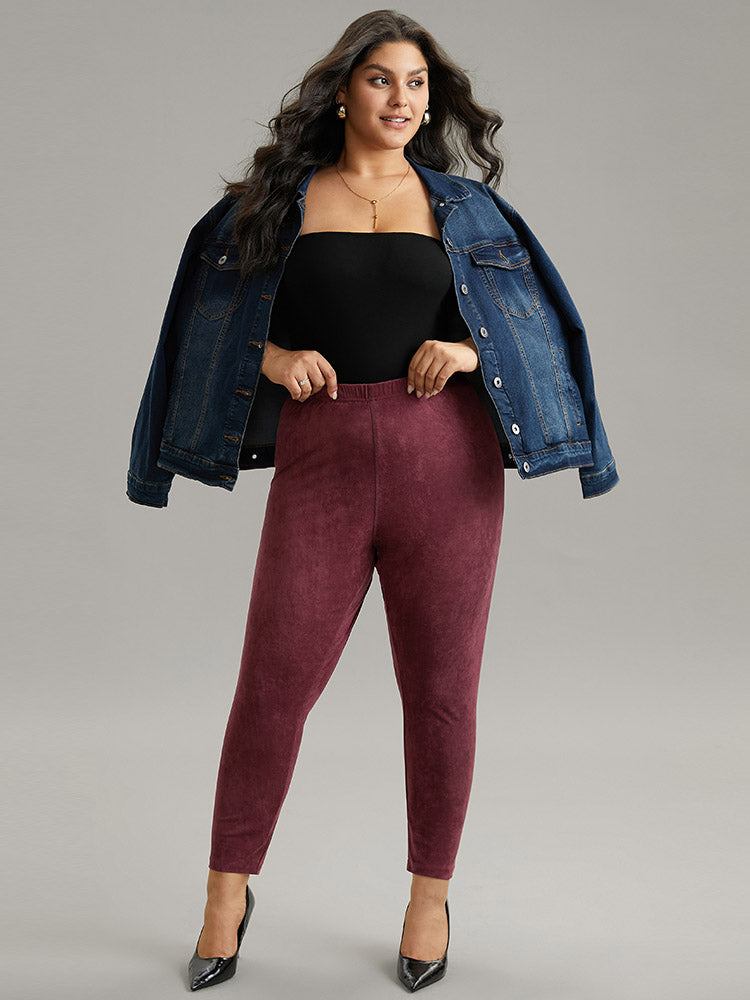 Solid Elastic Waist Texture Very Stretchy Leggings