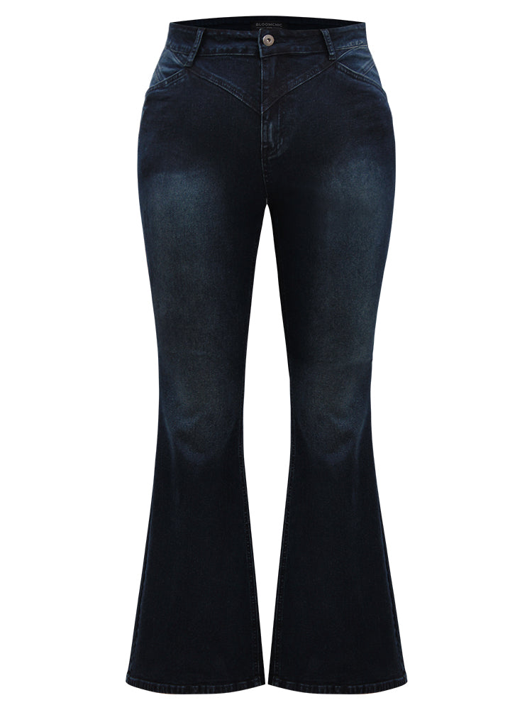 Flare Leg Very Stretchy Pleated Patchwork Jeans