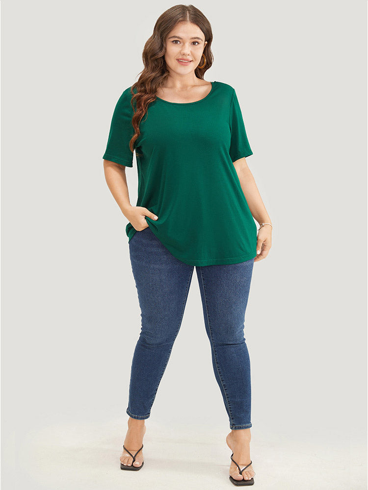 Solid Contrast Lace Crisscross Back T-shirt