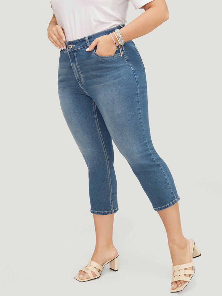 Skinny Very Stretchy High Rise Medium Wash Cropped Jeans