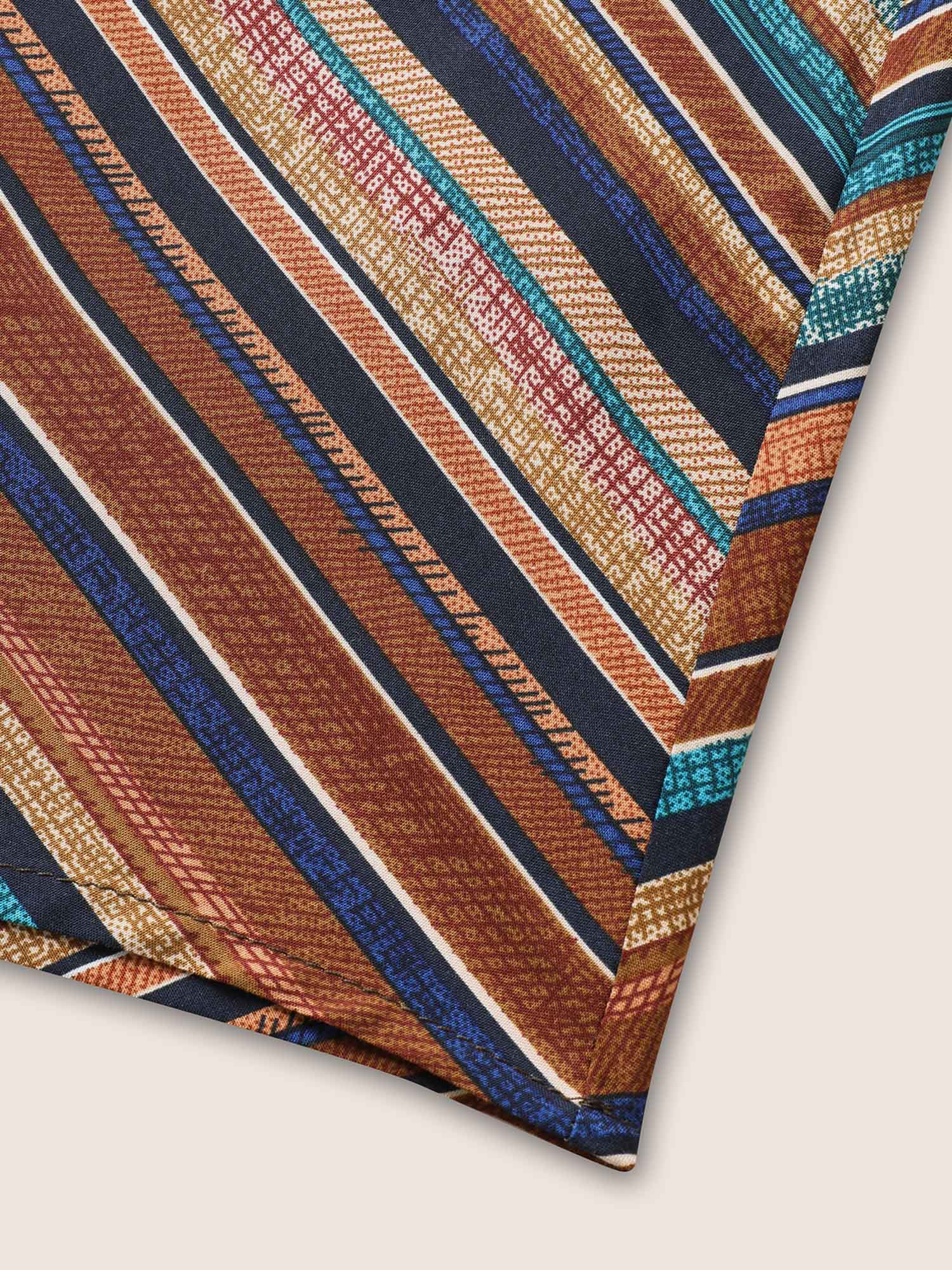 Colored Striped Cross Straps Asymmetrical Hem Kimono