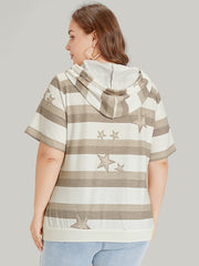 Striped & Star Print Hooded Ties Sweatshirt