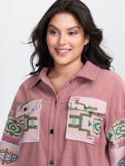 Abstract Print Color Contrast Button-Down Shirt