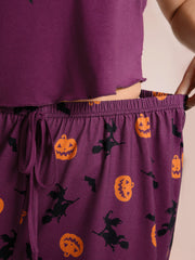 Halloween Print Stretchy Waist Loungewear Set