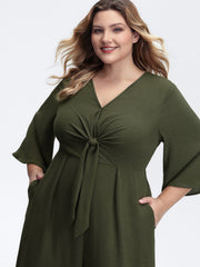 Tie-Front Three Quarter Sleeve Jumpsuit