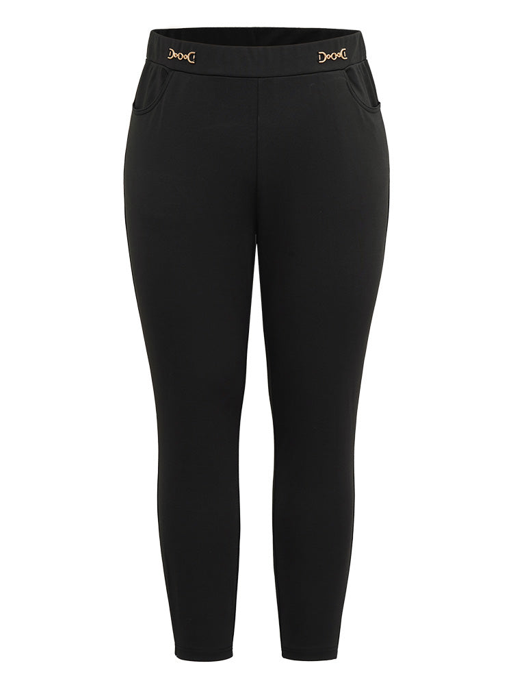 Plain Buckle Detail Slant Pocket Pants