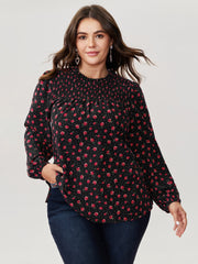 Shirred Ruffled Collar Floral Blouse