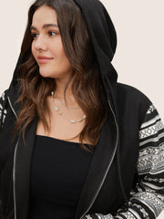 Geometric Drawstring Patchwork Hooded Jacket