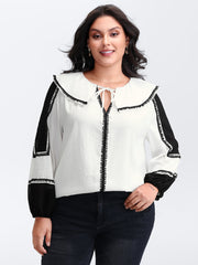 Ruffled Collar Contrast Webbing Top