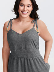 Shoulder-Tie Stretchy Beaded Neckline Jumpsuit