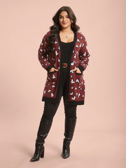 Hearts All Over Open Front Contrast Cardigan