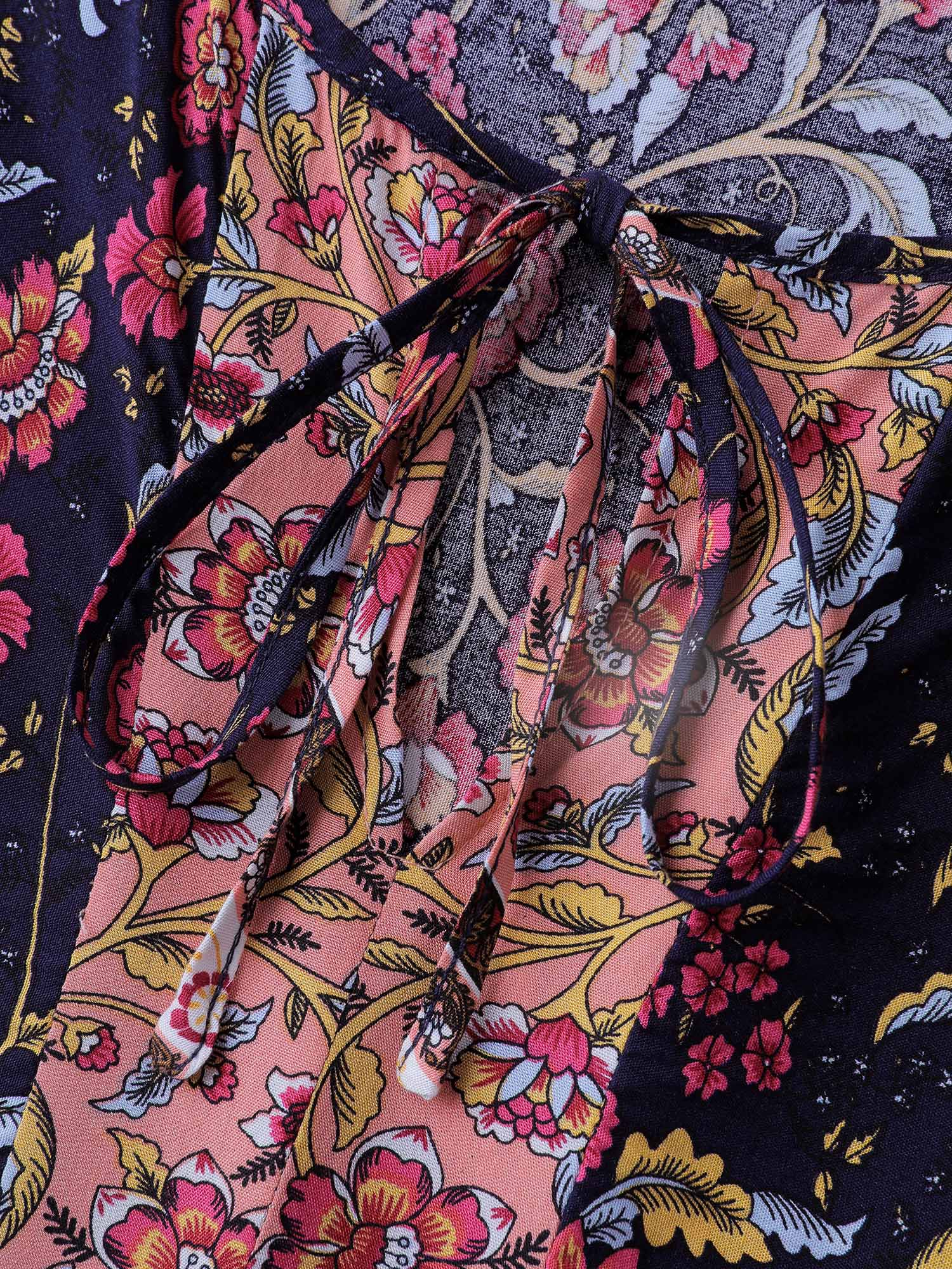 Floral Print Pockets Adjustable Neckline Maxi Dress