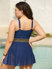 2-in-1 Embroidered Surplice Swim Dress