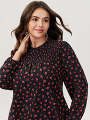 Shirred Ruffled Collar Floral Blouse