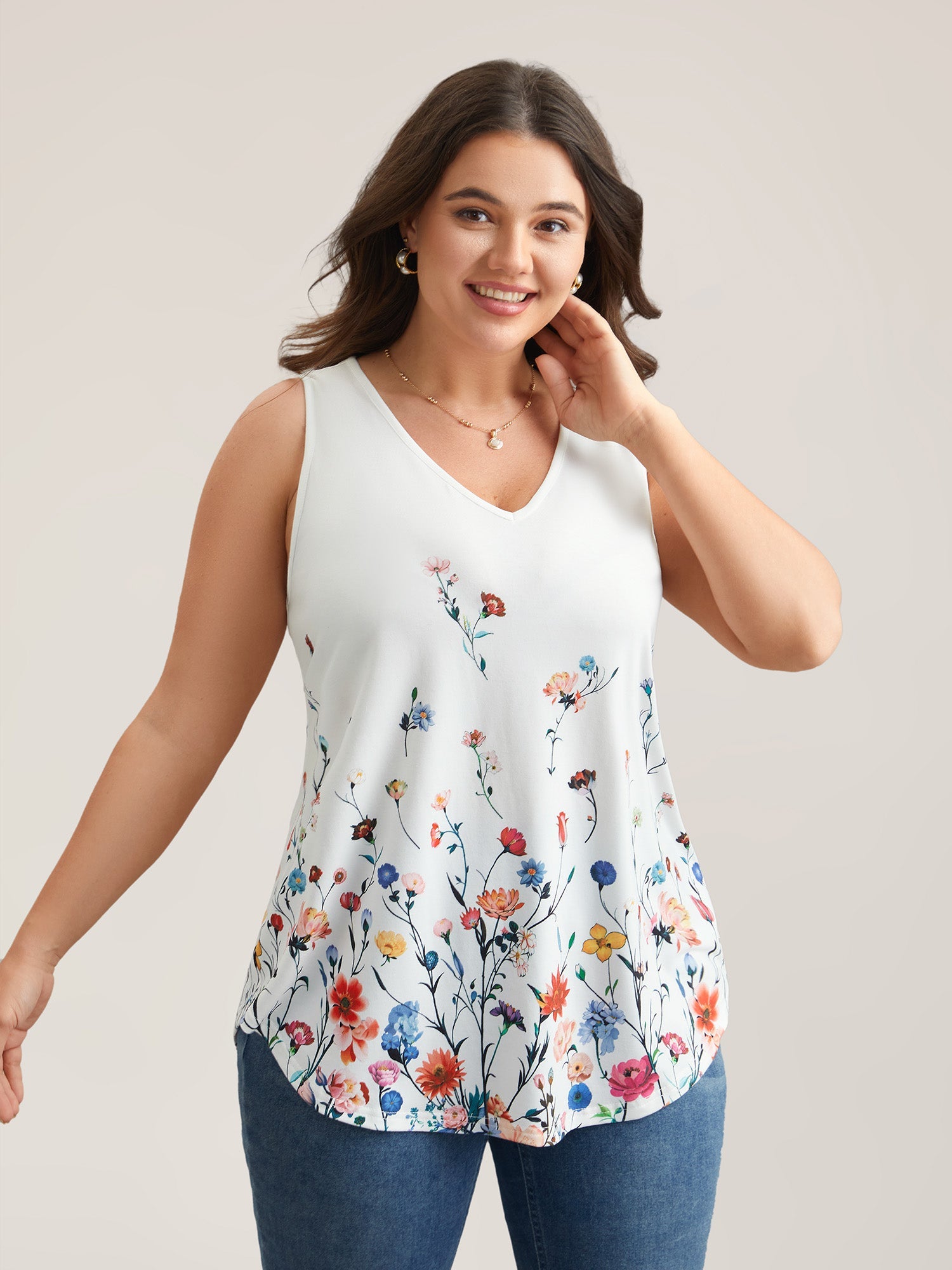Blooming Flowers Print Stretchy Vest