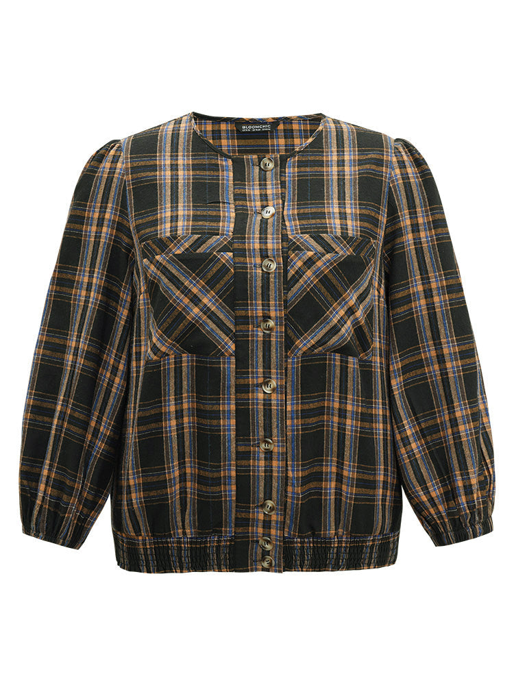 Plaid Button Through Elastic Hem Shacket