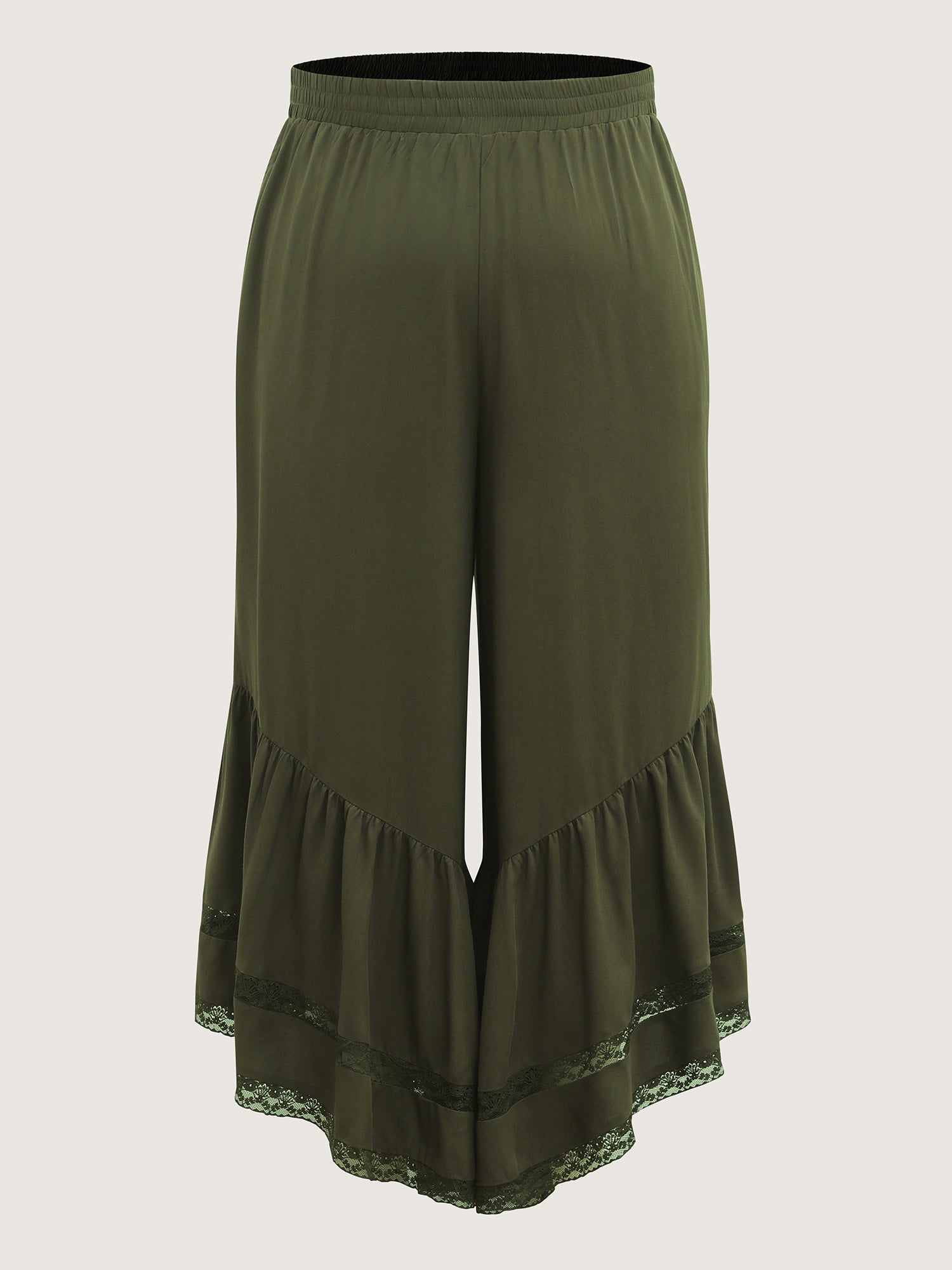 Ruffled Lace Hem Wide-Leg Pants