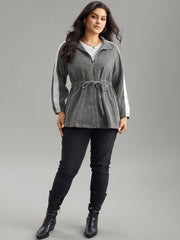 Patchwork Contrast Trim Drawstring Zipper Jacket