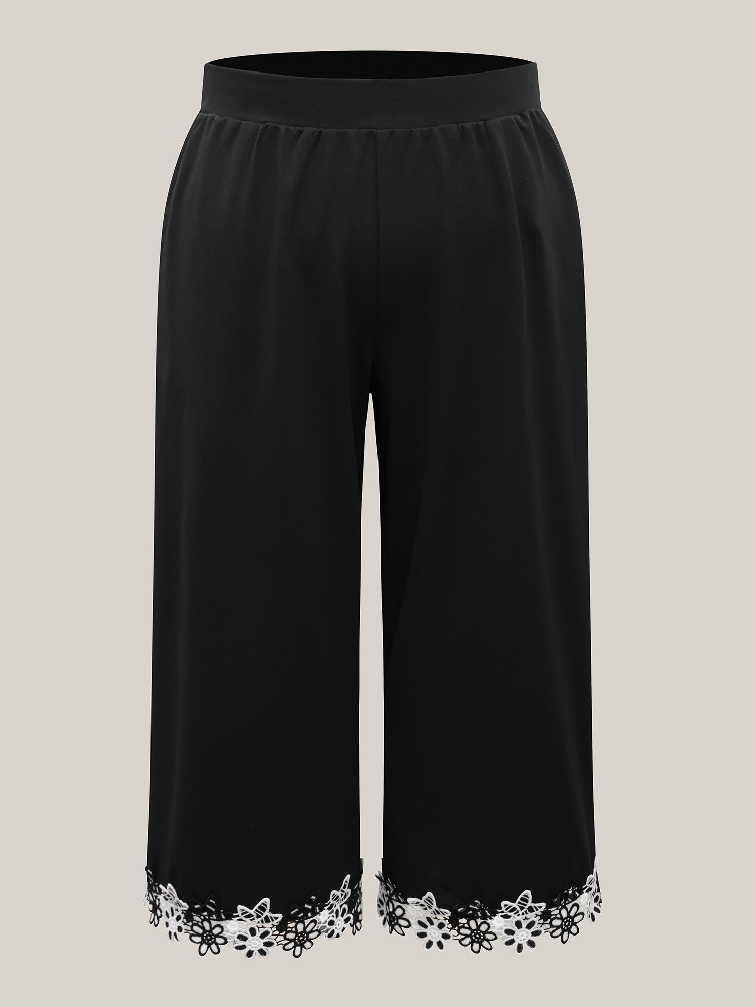 Floral Lace Hem Wide-Leg Pants