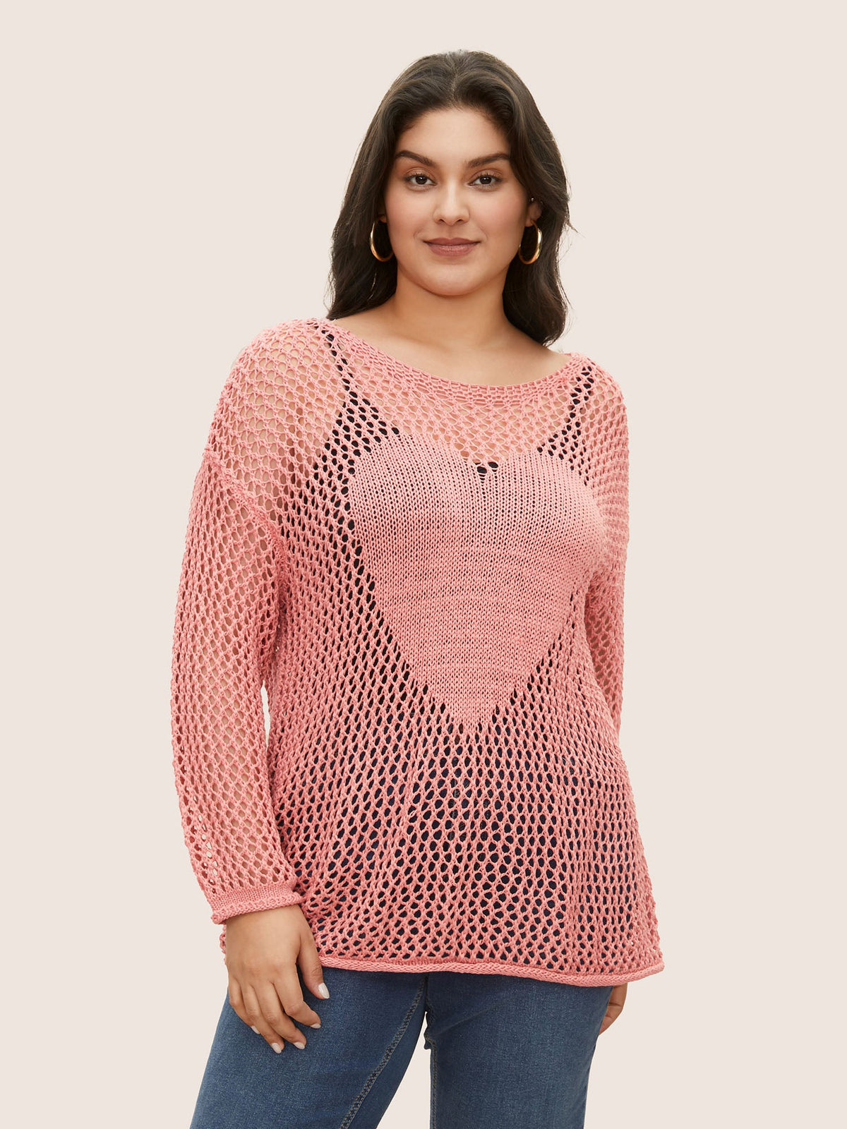 Solid Heart Cut Out See Through Pullover