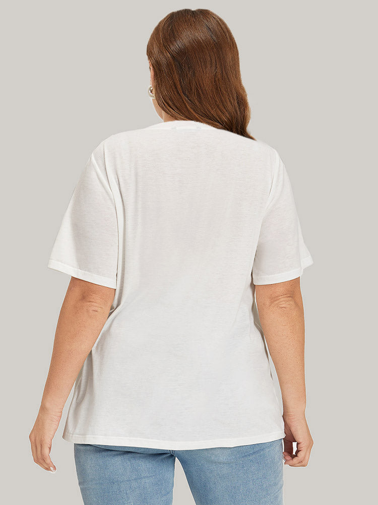 Cactus & Letter Print Crew Neck T-shirt