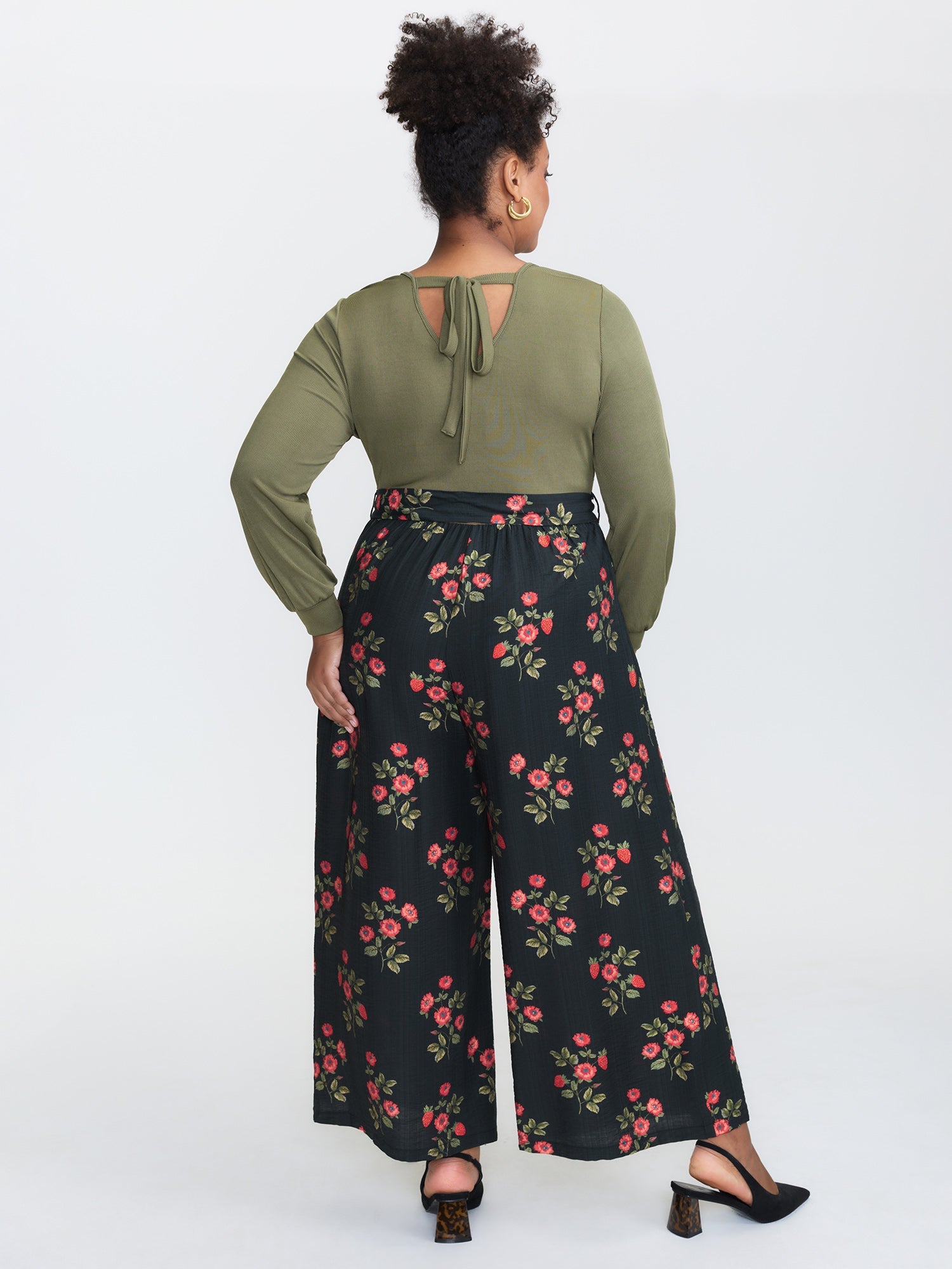 Floral Contrast Print Back-Tie Jumpsuit