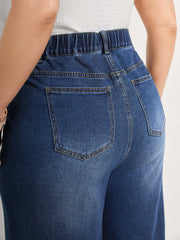 Floral Embroidered Elastic Waist Cropped Jeans