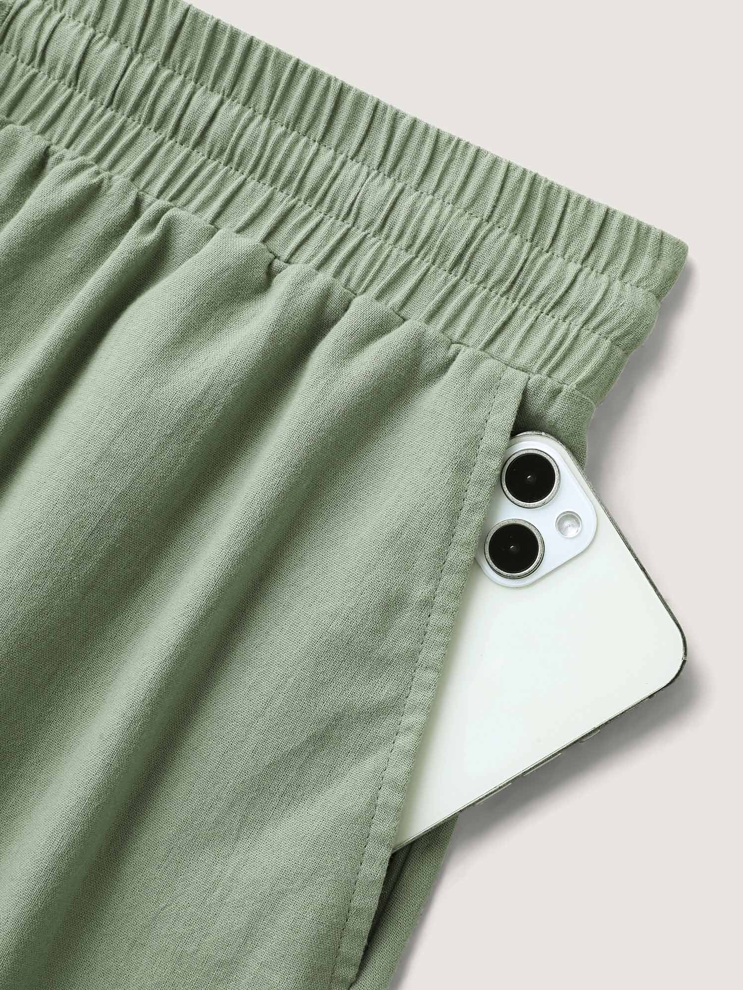 Shirred Drawstring Solid Wide-Leg Pants