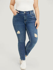 Straight Leg Very Stretchy High Rise Medium Wash Jeans