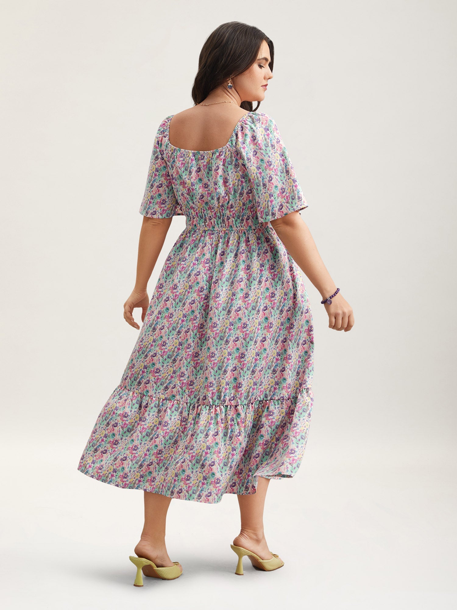 Smocked Waist Floral Ties Tiered Maxi Dress