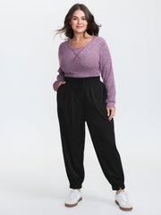 Ruffled Waist Drawstring Tapered Pants