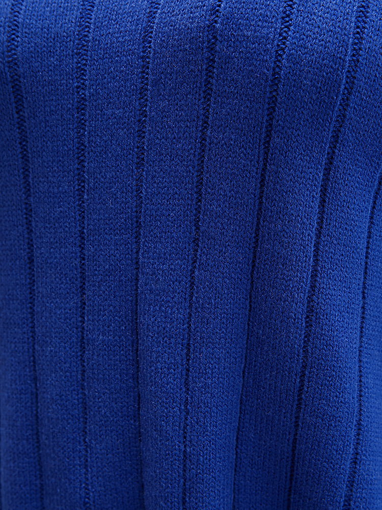 Solid Pointelle Knit Cut Out Split Hem Rib Knit Top