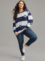 Striped & Star Contrast Crew Neck T-shirt