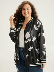 Floral Contrast Trim O Ring Zipper Jacket