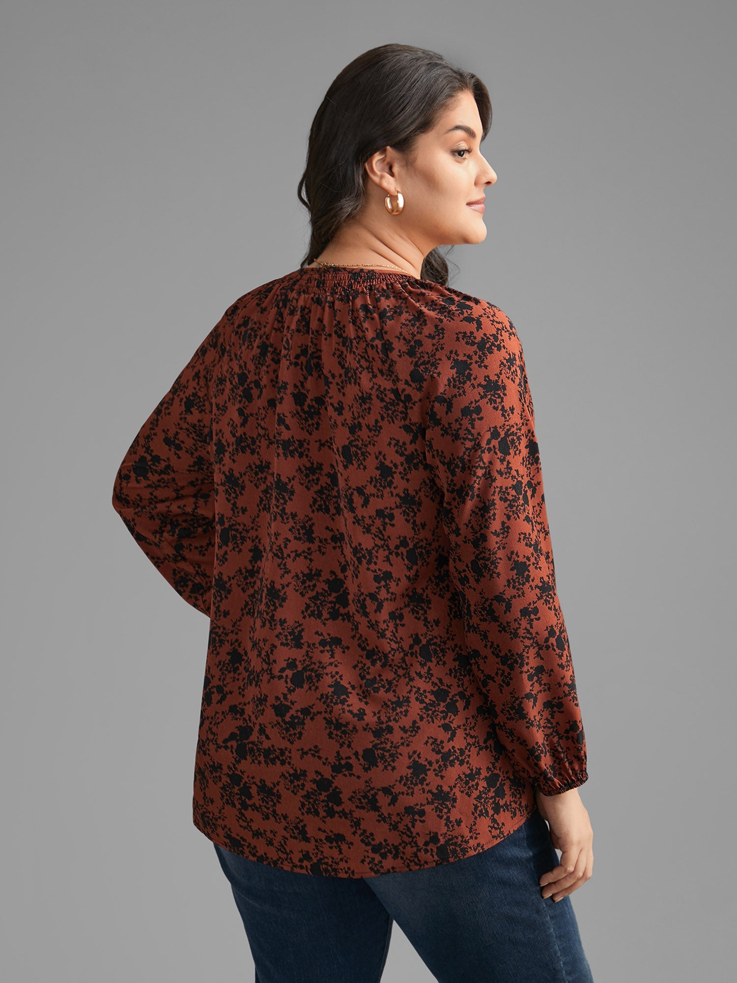 Silhouette Floral Print Shirred Gathered Blouse