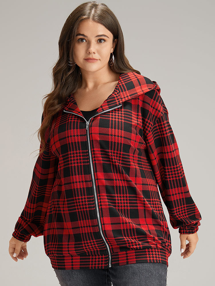 Plaid Zipper Hooded Jacket