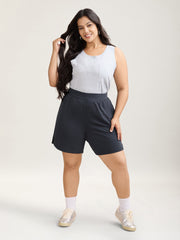 Stretchy Waist Split Relaxed Shorts