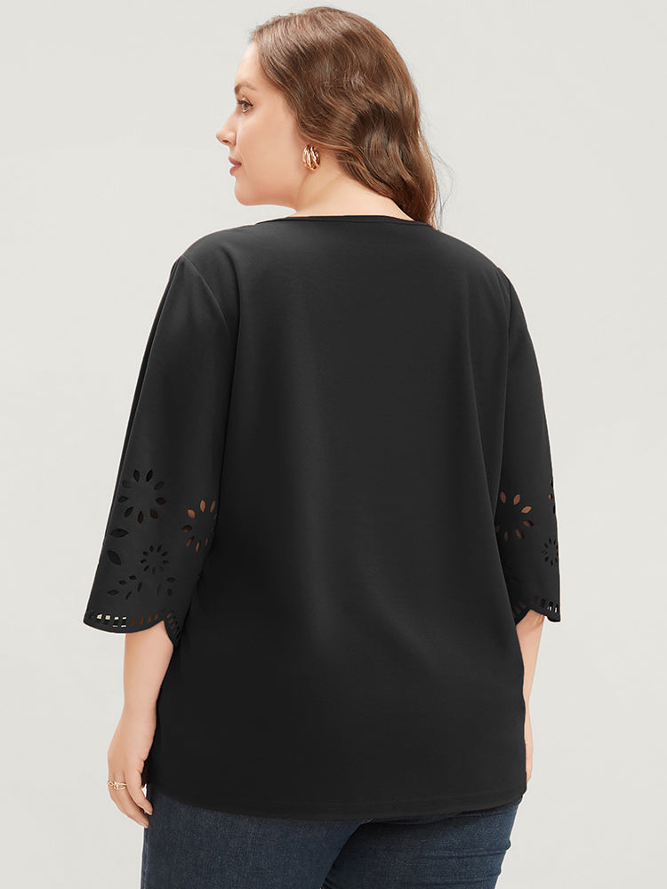 Solid Laser Cut Scalloped Trim T-shirt