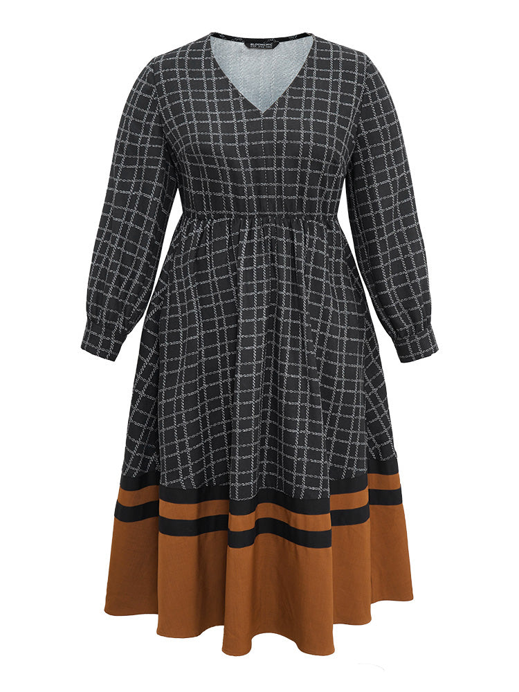 Gingham Gingham Patchwork Pocket Gathered Dress