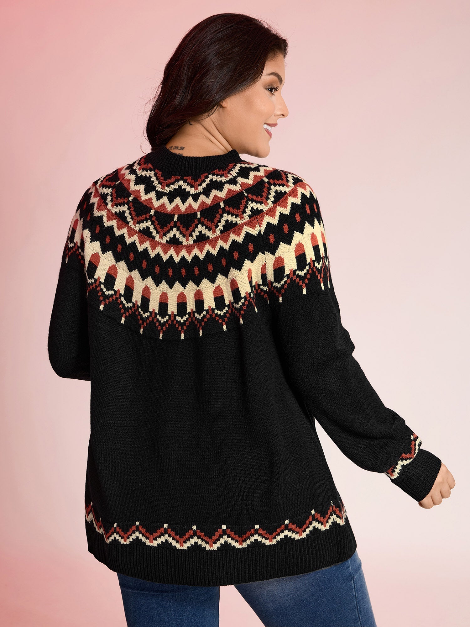 Fair Isle Halloween Print Pockets Knit Cardigan