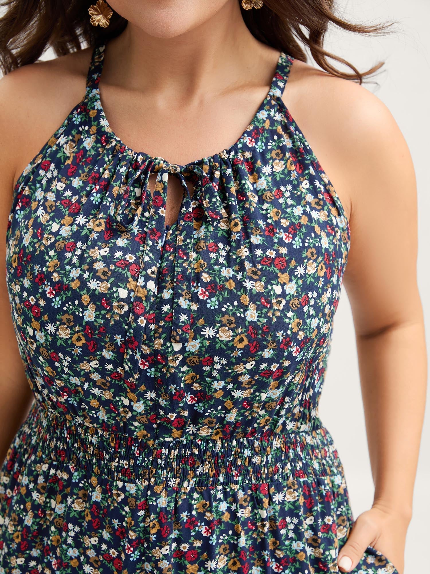 Floral Print Shirred Waist Cami Jumpsuit