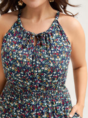 Floral Print Shirred Waist Cami Jumpsuit